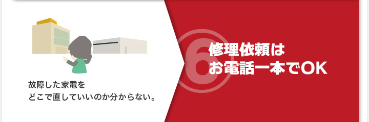 6）故障した家電をどこで直していいのか分からない。 修理依頼はお電話一本でOK